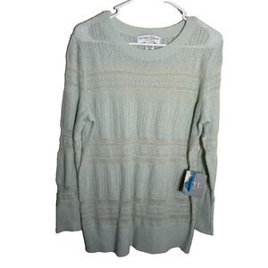 New York Laundry Sweater Women's XL Green Wool Blend Sheer Eyelet Pullover NWT